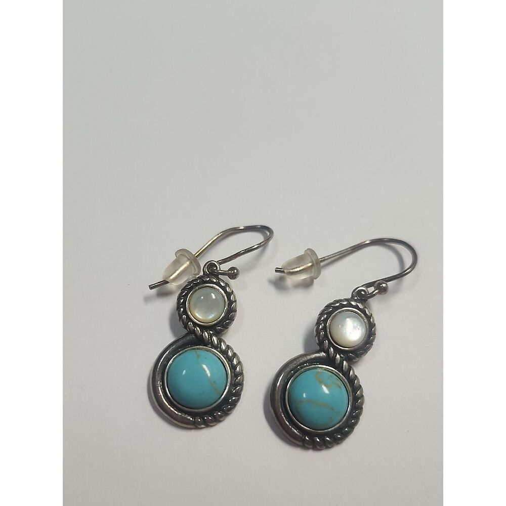 Sterling Silver Turquoise & Mother of Pearl Drop Earrings Collins Fine Jewelry